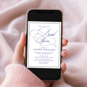 Elegant Navy Blue Calligraphy Formal Bridal Shower Invitation