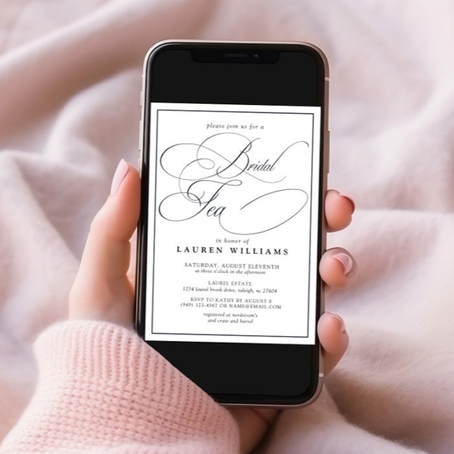Elegant Navy Blue Calligraphy Formal Bridal Tea Invitation (Creator Uploaded)