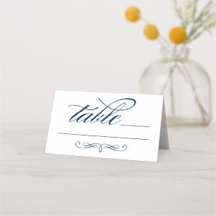 Elegant Navy Blue Calligraphy Script Wedding Place Card