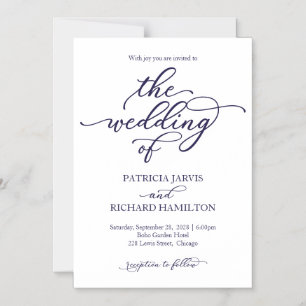 Elegant Navy Blue Calligraphy Wedding Invitation