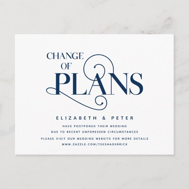 Elegant Navy Blue, Change of plans, Postponement Postcard (Front)