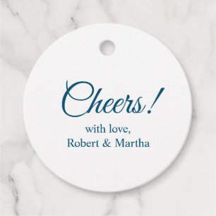 Elegant Navy Blue Cheers Custom Personalised Favour Tags