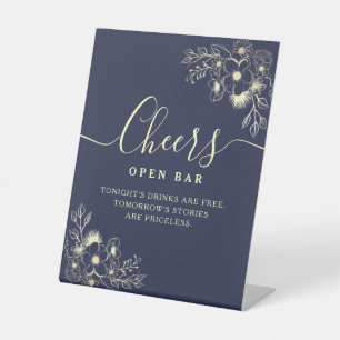 Elegant Navy Blue Cheers Open Bar Sign