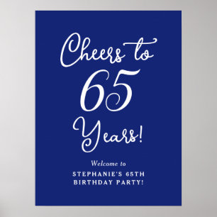 Elegant Navy Blue Cheers to 65 Years 65th Birthday Poster