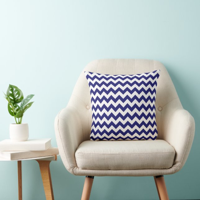 Elegant Navy Blue Chevron Striped Pattern Cushion (Chair)