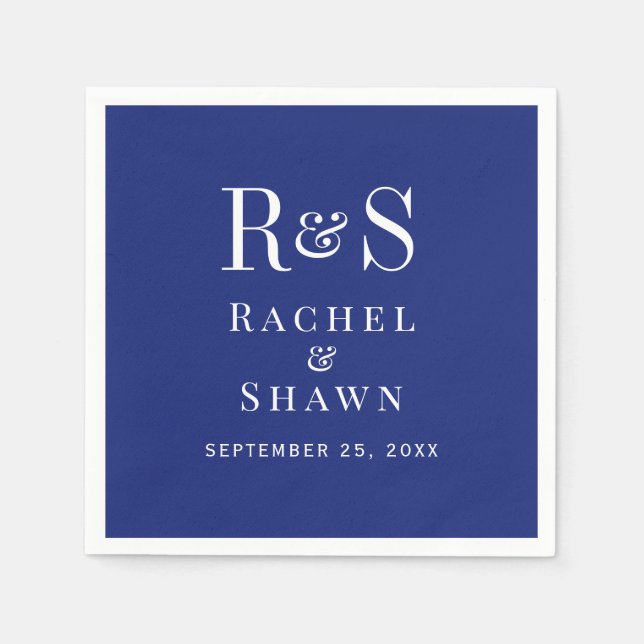 Elegant Navy Blue Chic Modern Monogram Wedding Napkin (Front)