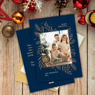 Elegant Navy Blue Christmas Custom Photo Message Holiday Card
