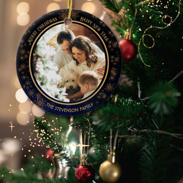 Elegant Navy Blue Christmas Photo Ornament (Elegant Navy Blue Christmas Photo Ornament)
