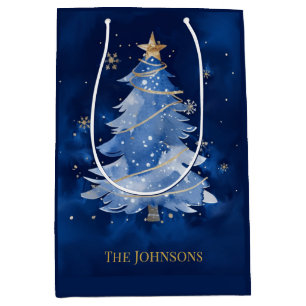 Elegant Navy Blue Christmas Tree Custom Business H Medium Gift Bag