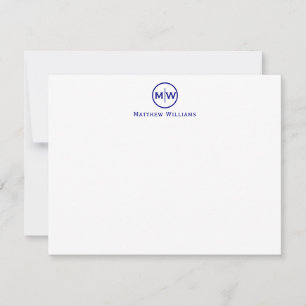 Elegant Navy Blue Circle Two Monogram Initial Card