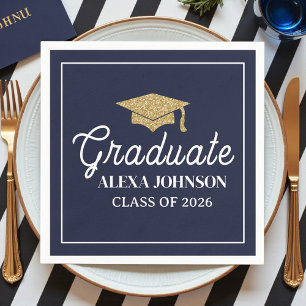 Elegant Navy Blue Class Of 2026 Graduation Napkin