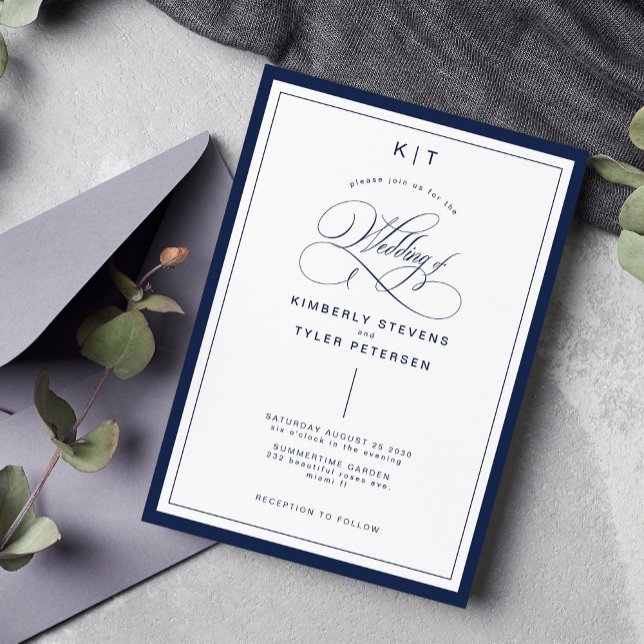 Elegant navy blue classic formal wedding invitation (Creator Uploaded)