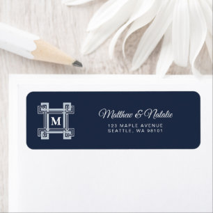 Elegant Navy Blue Classic Greek Key Monogram