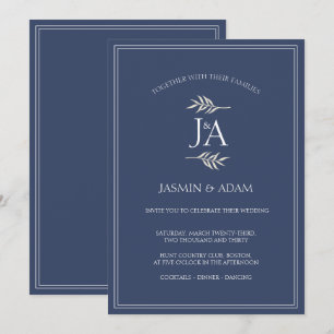 Elegant Navy Blue Classic Initials Wedding Invitation