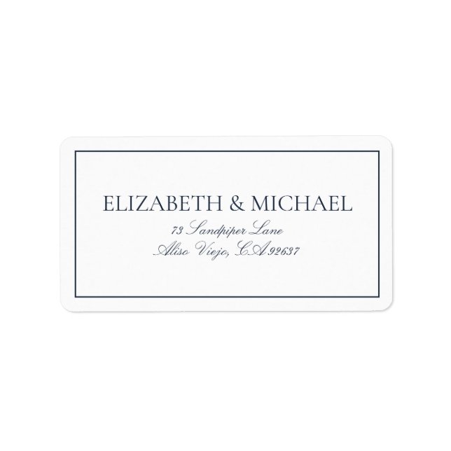Elegant Navy Blue Classic Script Label (Front)