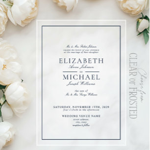 Elegant Navy Blue Classic Script Wedding Acrylic Invitations