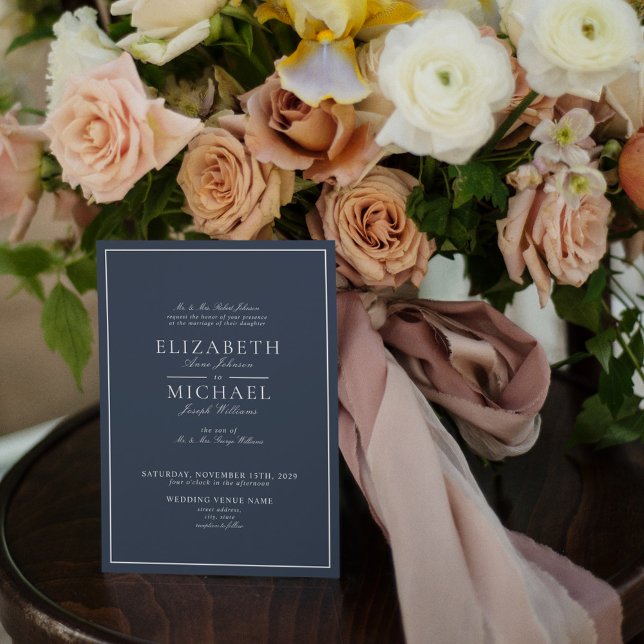 Elegant Navy Blue Classic Script Wedding Invitatio Invitation (Creator Uploaded)