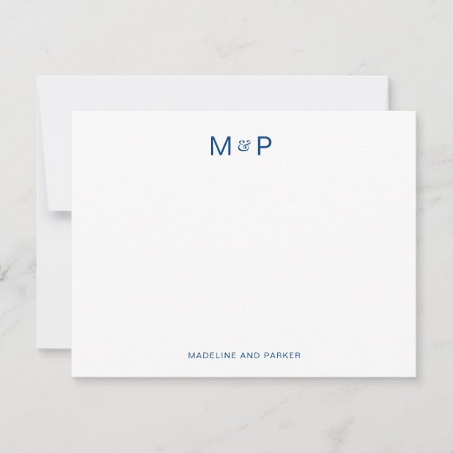 Elegant Navy Blue Contemporary Couple Monogram Card (Front)