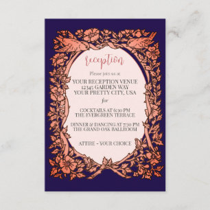 Elegant Navy Blue Copper Floral Wedding Reception Enclosure Card