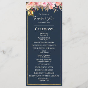 Elegant Navy Blue Coral Lights Wedding Program Invitation