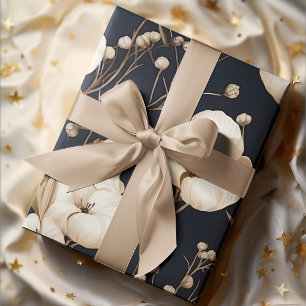 Elegant Navy Blue Cotton Flowers Earthy Wrapping Paper Sheet