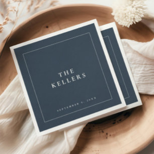 Elegant Navy Blue Couples Wedding Napkins
