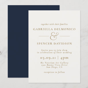 Elegant Navy Blue Cream Wedding Invitation