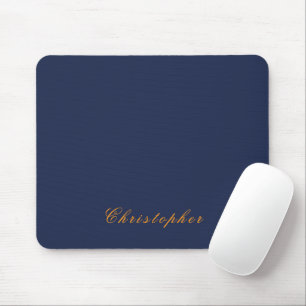 Elegant Navy Blue Custom Name  Mouse Mat