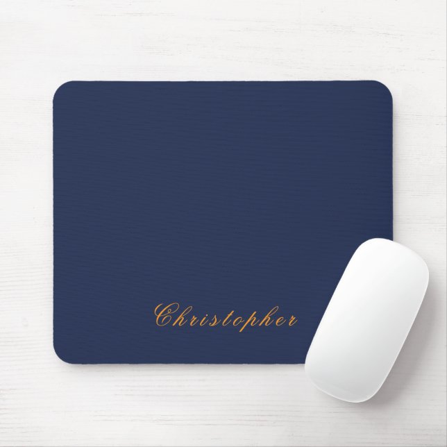 Elegant Navy Blue Custom Name  Mouse Mat (With Mouse)