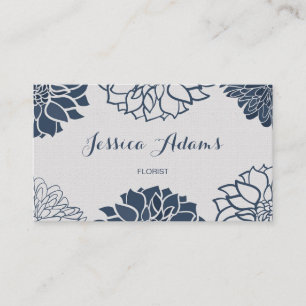 Elegant Navy Blue Dahlia Floral Florist Business Card