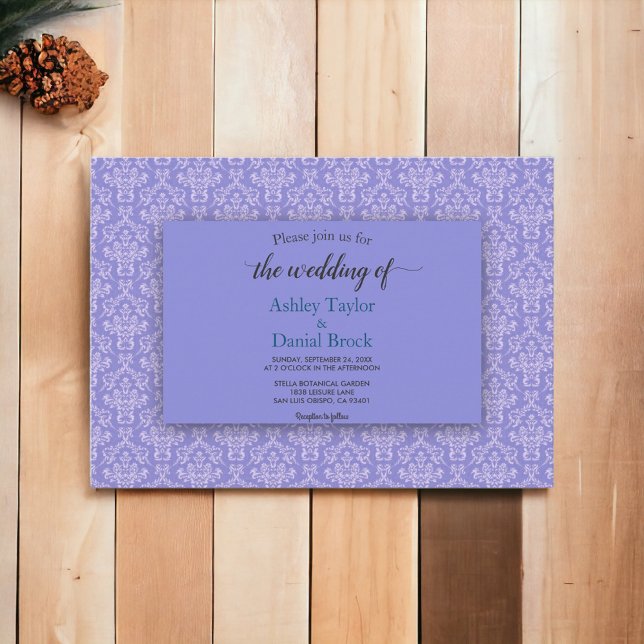 Elegant Navy Blue Damask Classy Decorative Wedding Invitation (Creator Uploaded)