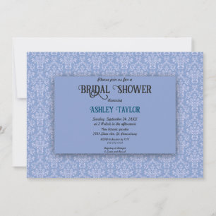 Elegant Navy Blue Damask Script Bridal Shower Invitation