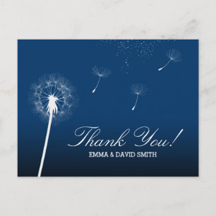 Elegant Navy Blue Dandelion Blowing Thank You Postcard