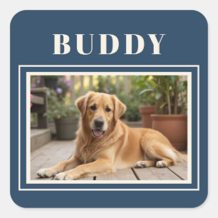 Elegant Navy Blue Dog Pet Photo  Square Sticker
