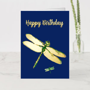  Elegant Navy Blue Dragonfly Foil Birthday Card