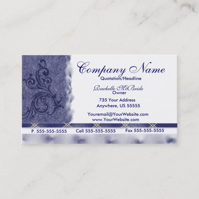 Elegant Navy Blue Embroidery Business Cards (Front)
