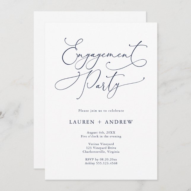 Elegant Navy Blue Engagement Party Invitation (Front/Back)