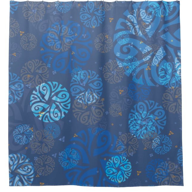 Elegant Navy Blue Ethnic Motif Shower Curtain (Front)