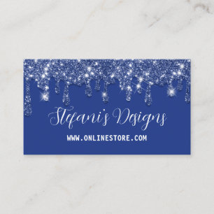 Elegant Navy Blue Faux glitter Drips Online Store Business Card