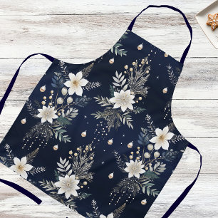 Elegant Navy Blue Floral Apron