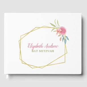 Elegant Navy Blue Floral Bat Mitzvah Guest Book