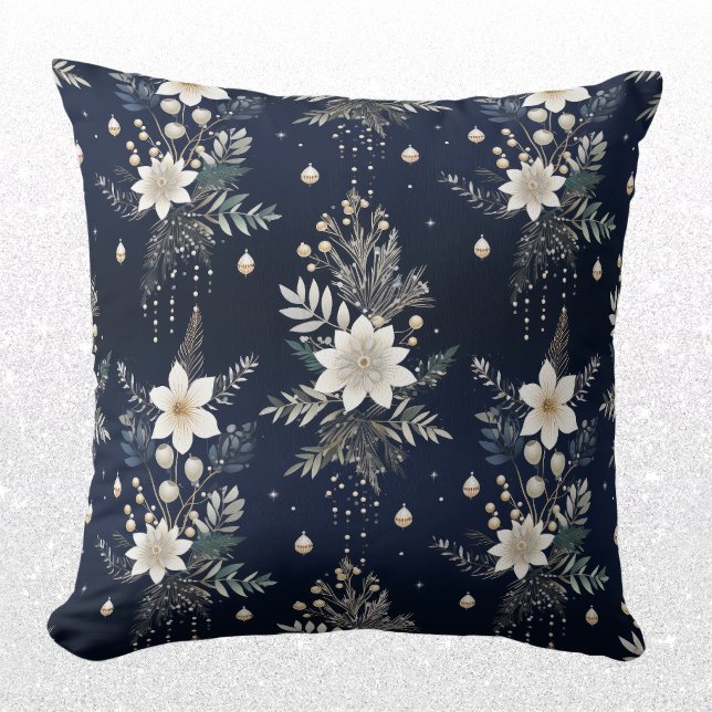 Elegant Navy Blue Floral Cushion (Creator Uploaded)