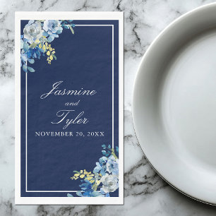 Elegant Navy Blue Floral Custom Wedding Napkin