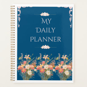Elegant Navy Blue Floral Daily Planner