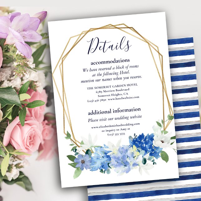 Elegant Navy Blue Floral Foliage Modern Wedding Enclosure Card (Creator Uploaded)