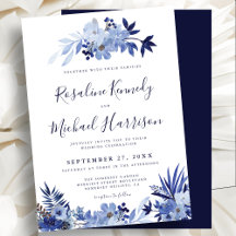 Elegant Navy Blue Floral Foliage Modern Wedding In