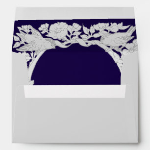 Elegant Navy Blue Floral Foliage Wedding 5x7 A7 Envelope