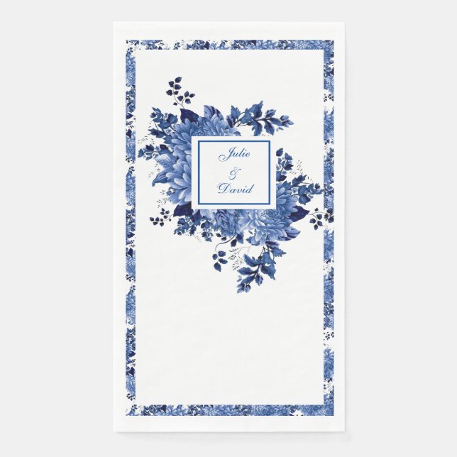 Elegant Navy Blue Floral Garden  Napkin (Front)