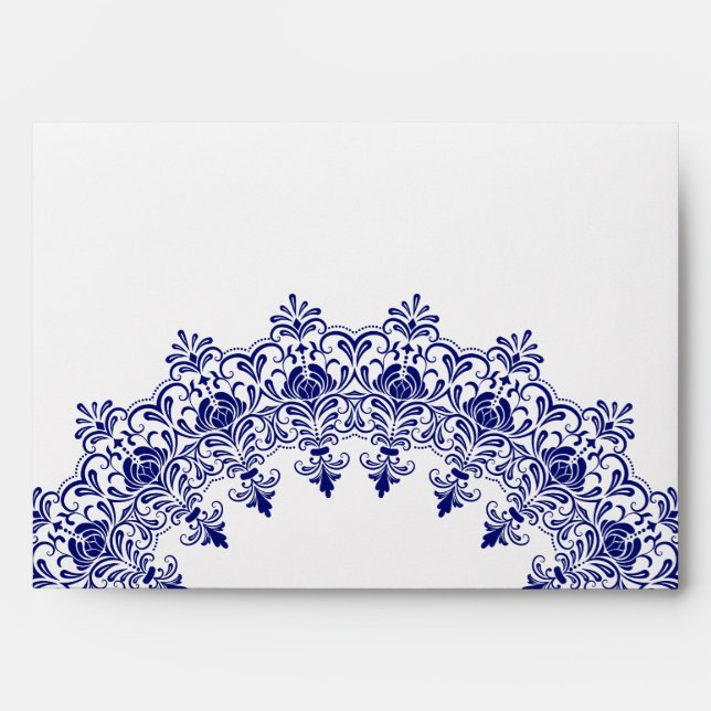 Elegant Navy Blue Floral Monogram Envelope (Front)