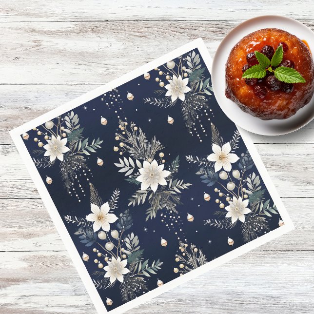 Elegant Navy Blue Floral Napkin (Creator Uploaded)